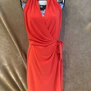 Coral with Gold Chain Neck Detail Dress